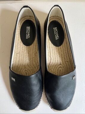 Michael Kors Black Leather Espadrille Slip-Ons